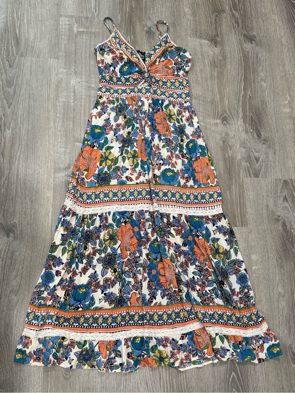 Angie Floral Boho Maxi Dress | Size L | Lace Trim | Festival Cottagecore - Picture 2 of 8